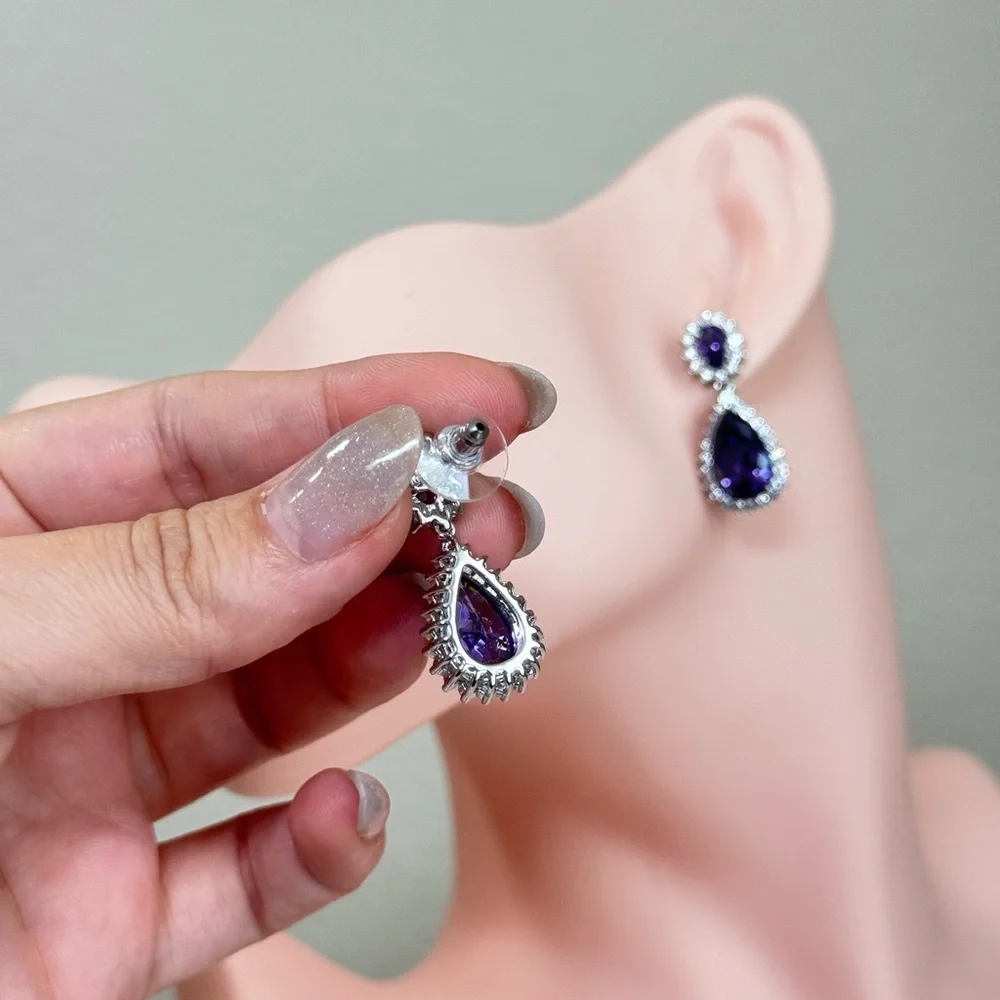 ⚜️ Elegant Purple and Silver Drop Earrings